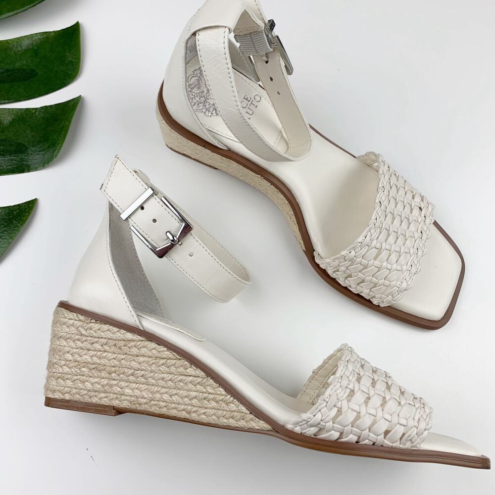 Vince Camuto Cream Woven Wedge Sandals